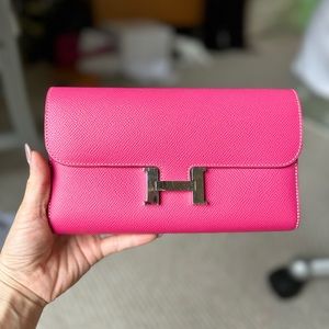 HERMES Constance Long Long Wallet rose tyrien Veau Epsom Leather -